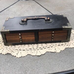 Vintage Wooden Storage Box with Black and Brown Accents